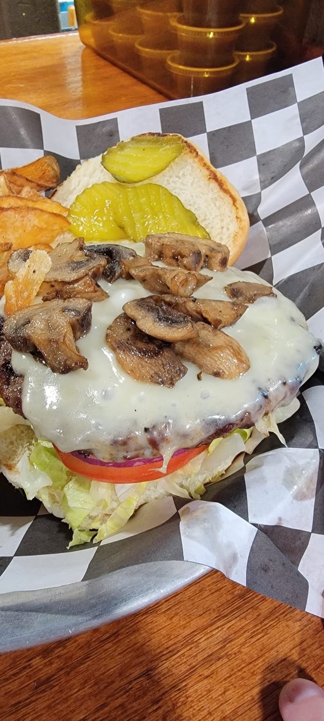 Mushroom Swiss Burger.